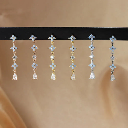 Blue Flower Zirconium Ear Studs - Viexta
