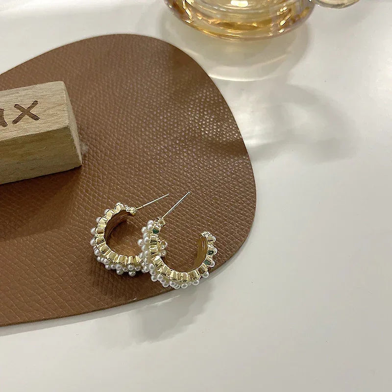 New C-type Inlaid Pearl Earrings - Viexta
