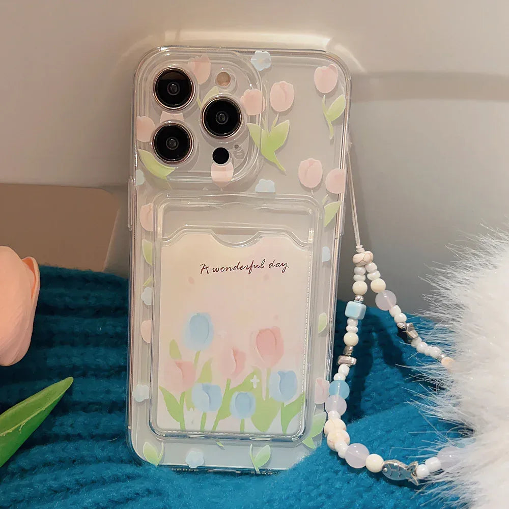 Tulip Flower Card Holder Transparent iPhone Case - Viexta