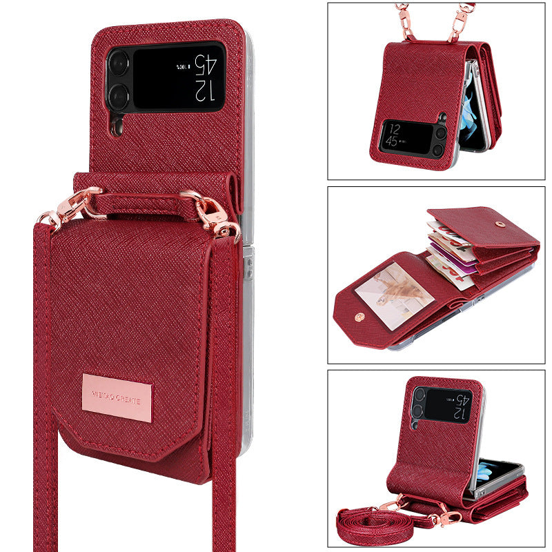 Cross-body Lanyard Flip Phone Case