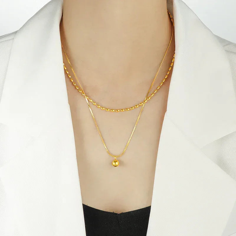 Minimalist Double-layer Golden Balls Necklace - Viexta