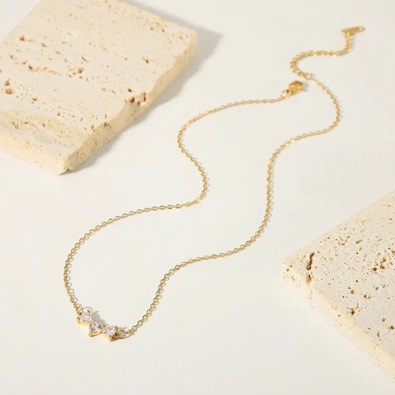 Stainless Steel Heart-shaped Diamond Necklace - Viexta