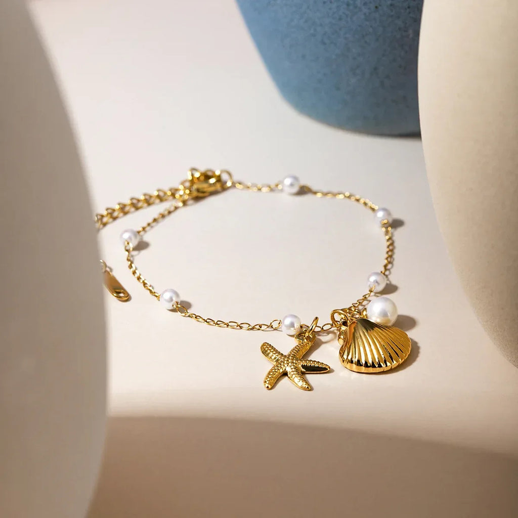 Stainless Steel Pearl Starfish Bracelet - Viexta