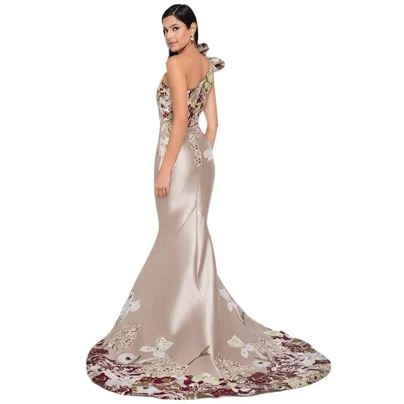 Backless Print Embroidery Dress - Viexta
