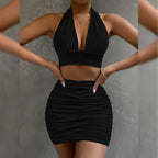 Halter Lace-up Hip Skirt Two-piece Set - Viexta