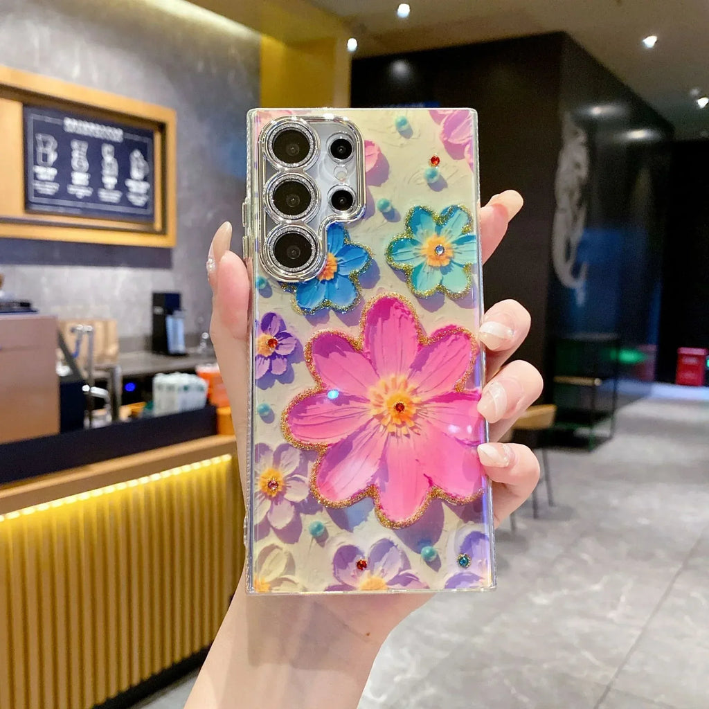 Luxury Rhinestone Oil Painting Flower Samsung Phone Case - Viexta