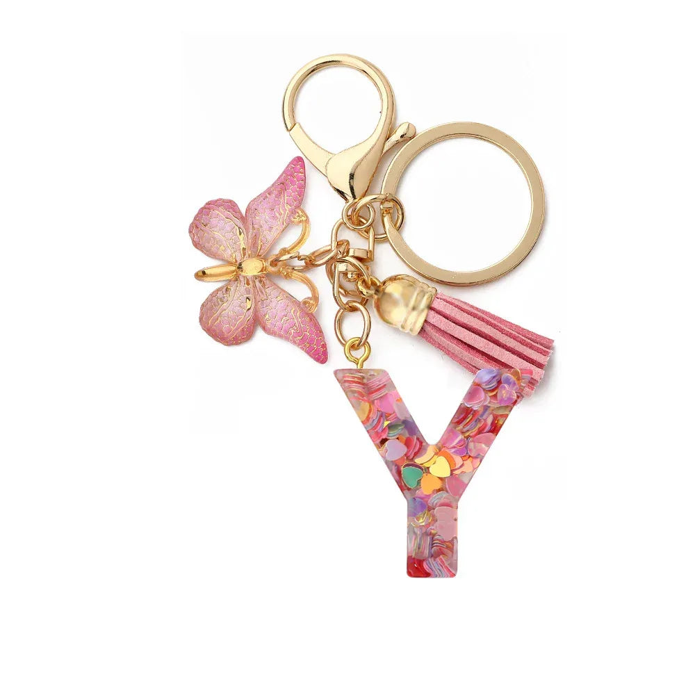 Resin English Letter Epoxy Butterfly Pendant Key Ring - Viexta