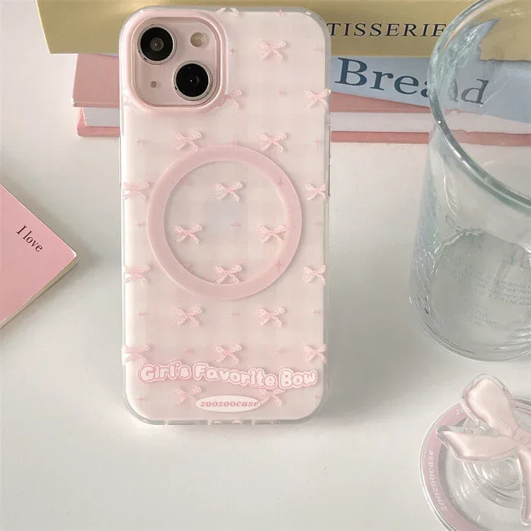 Magnetic Drop-resistant Plaid Bow iPhone Case - Viexta