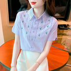 Cotton Embroidered Short-sleeved Top - Viexta