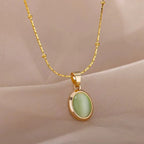Oval Cat's Eye Pendant Titanium Steel Necklace - Viexta