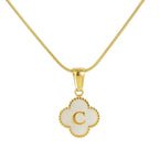 Stainless Steel Clover Shell Letter Pendant with Chain - Viexta