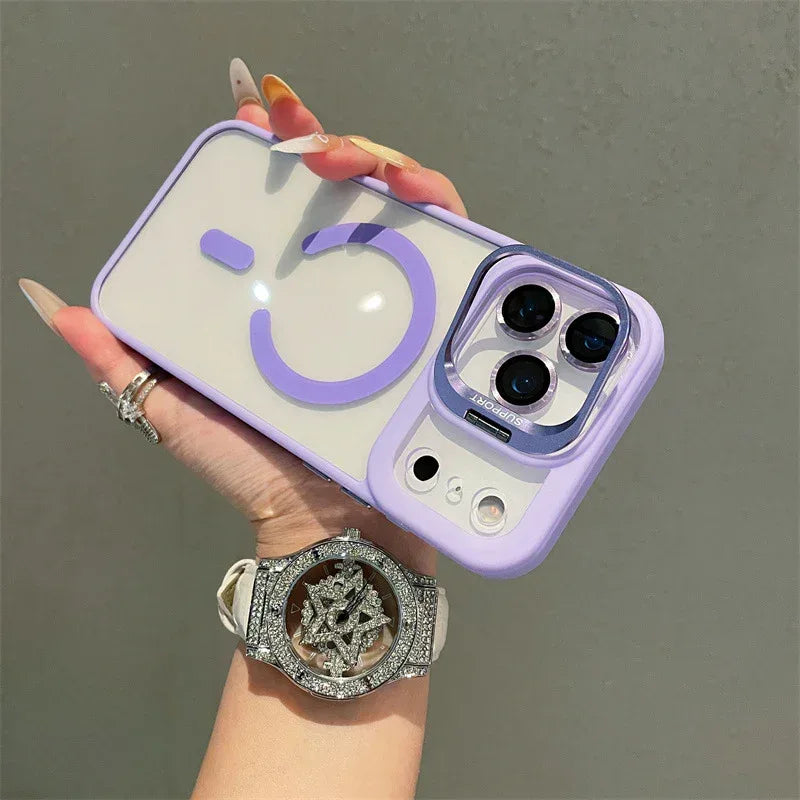 Hardware Lens Bracket Transparent Magnetic iPhone Case - Viexta