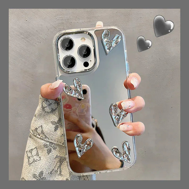 electroplating-pleated-three-dimensional-heart-iphone-case - Viexta