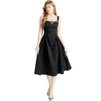 Rhinestone French Slim Fit Waist Dress - Viexta