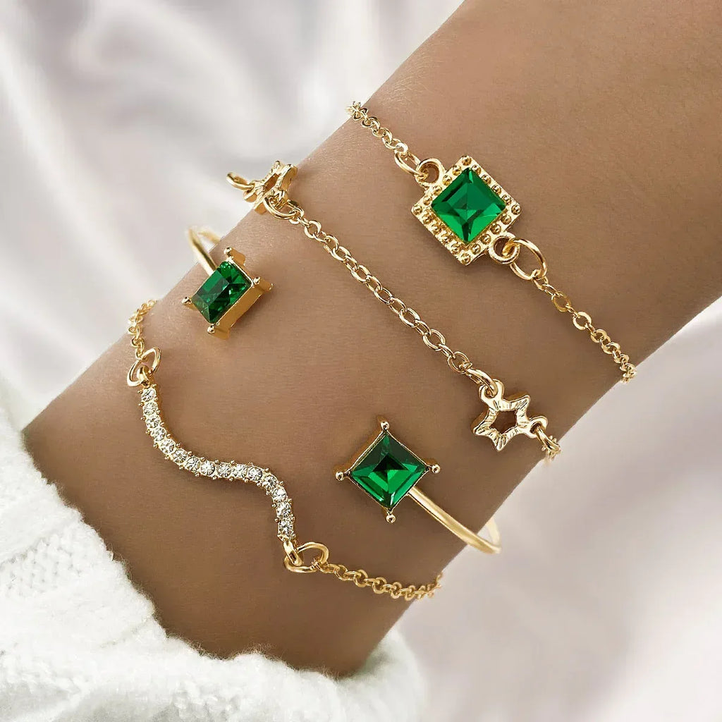 4piece Emerald Square Diamond Bracelet Suit - Viexta