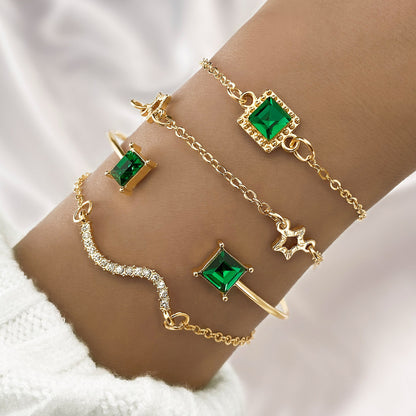 4piece Emerald Square Diamond Bracelet Suit