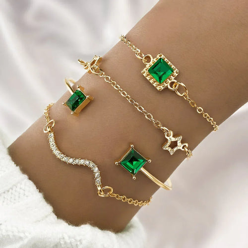 4piece Emerald Square Diamond Bracelet Suit - Viexta