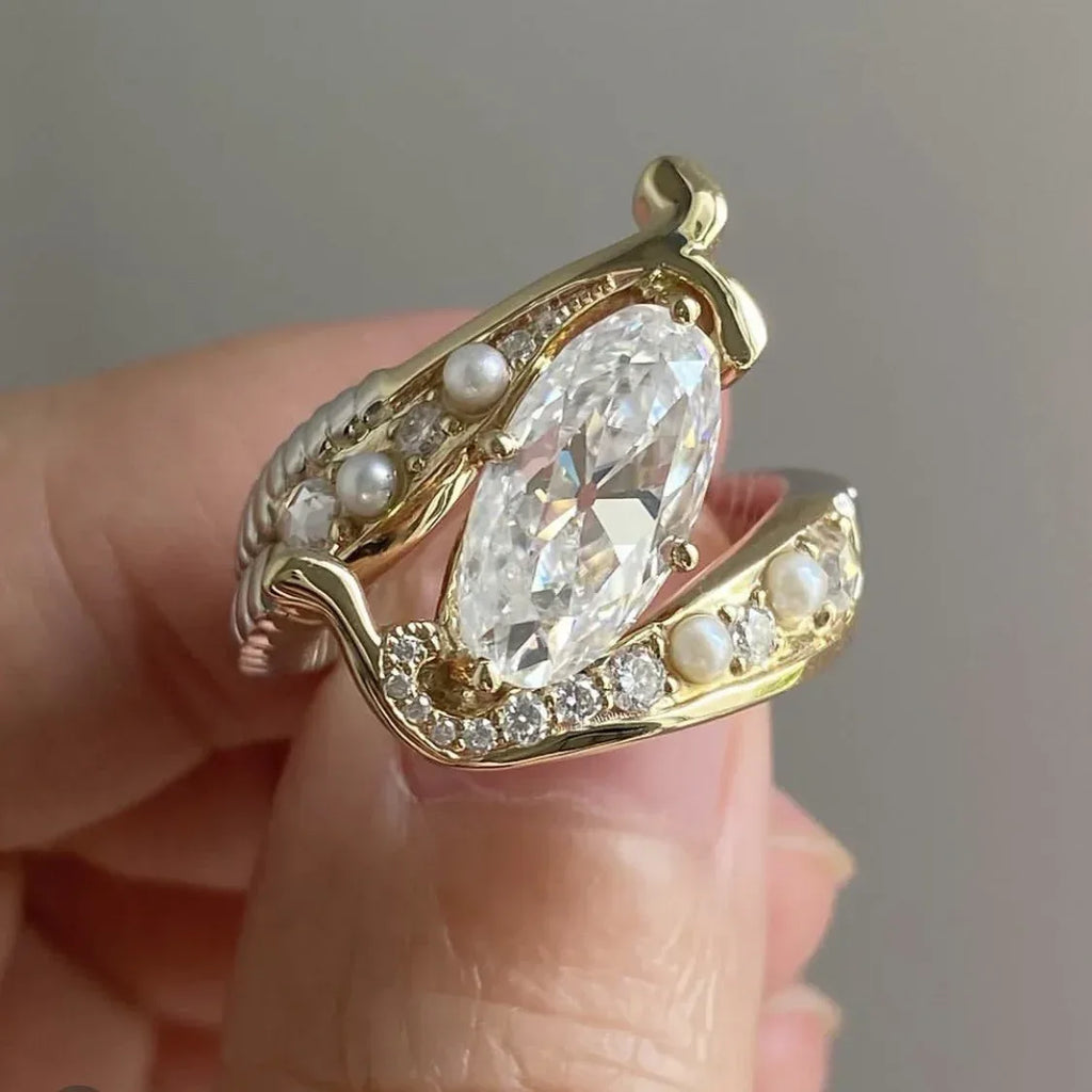 Inlaid Pearl Zircon Ring - Viexta