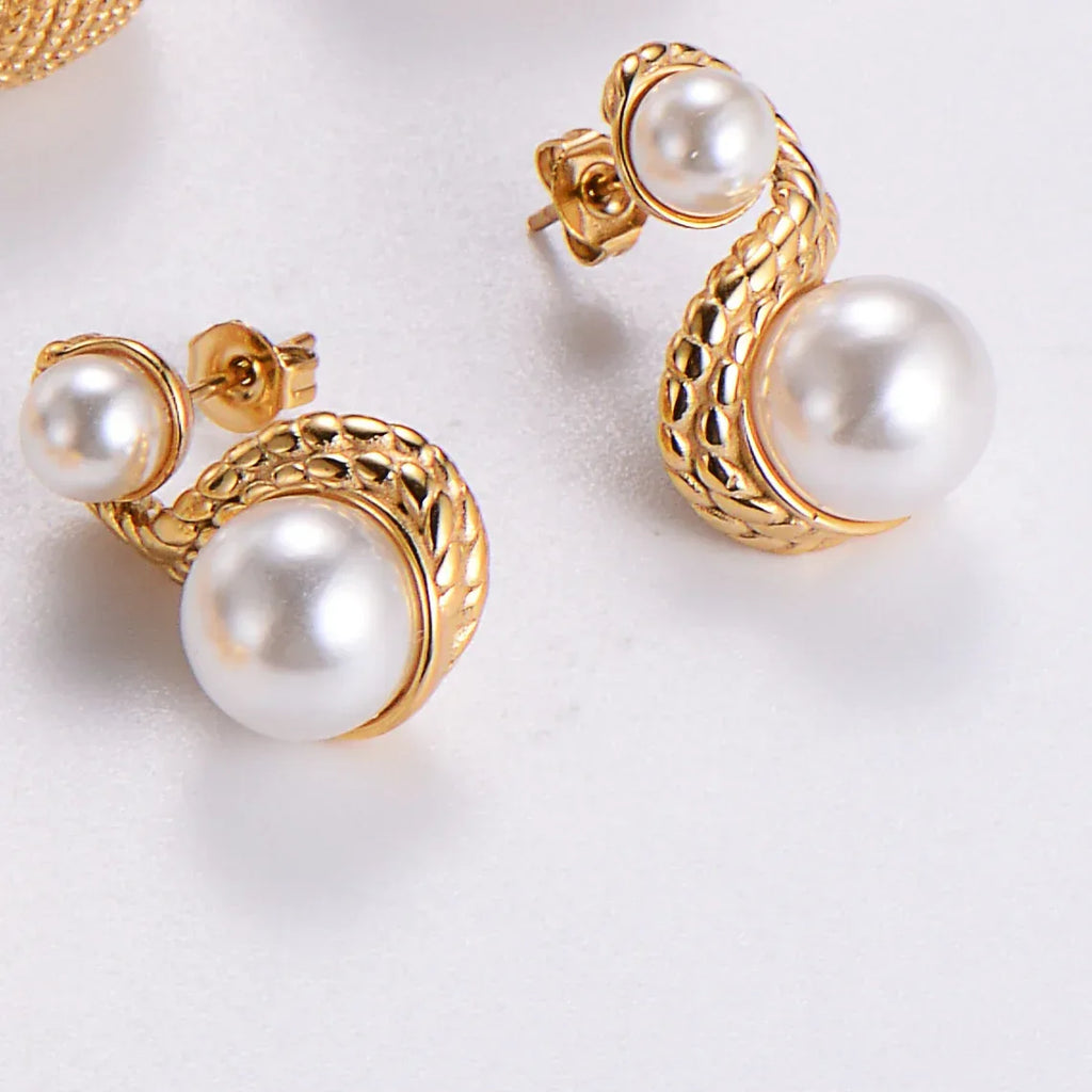 Water Drop Round Crescent Hollow Stainless Steel Earrings - Viexta