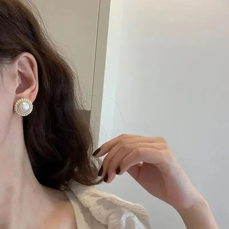 Sterling Silver Needle Pearl Stud Earrings - Viexta