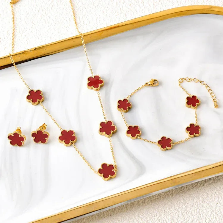 Five-leaf Flower Necklace Set - Viexta