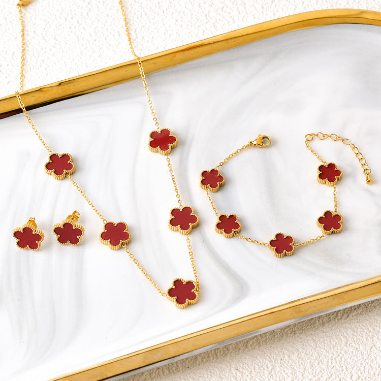 Five-leaf Flower Necklace Set