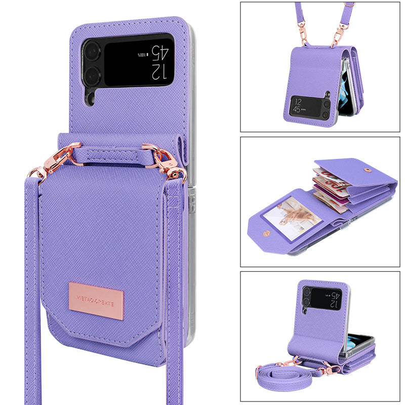 Cross-body Lanyard Flip Phone Case