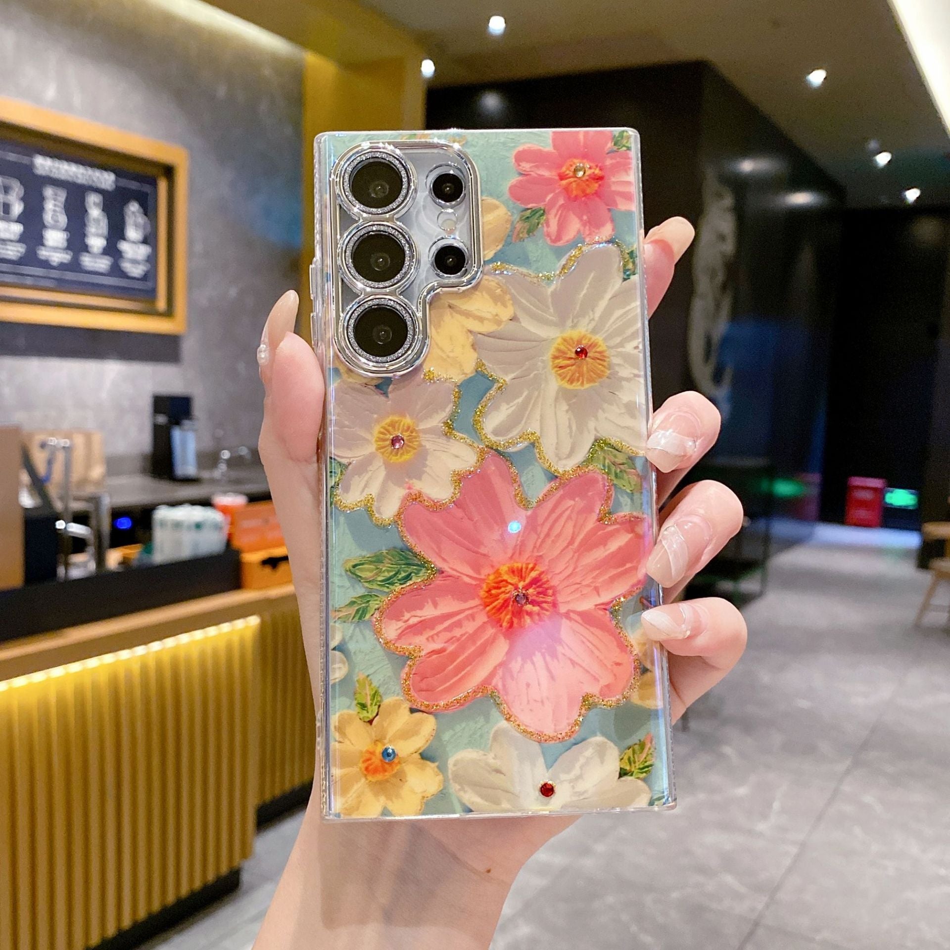 Luxury Rhinestone Oil Painting Flower Samsung Phone Case
