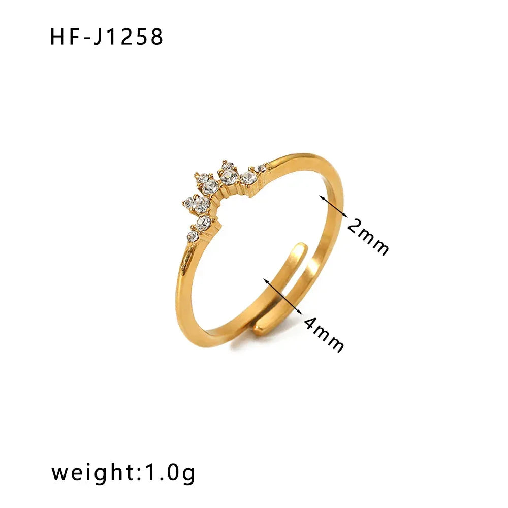 Inlaid Zircon 18K Gold-plated Stainless Steel Diamond Ring - Viexta