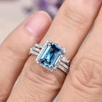 Sea Blue Zircon Engagement Wedding Ring - Viexta