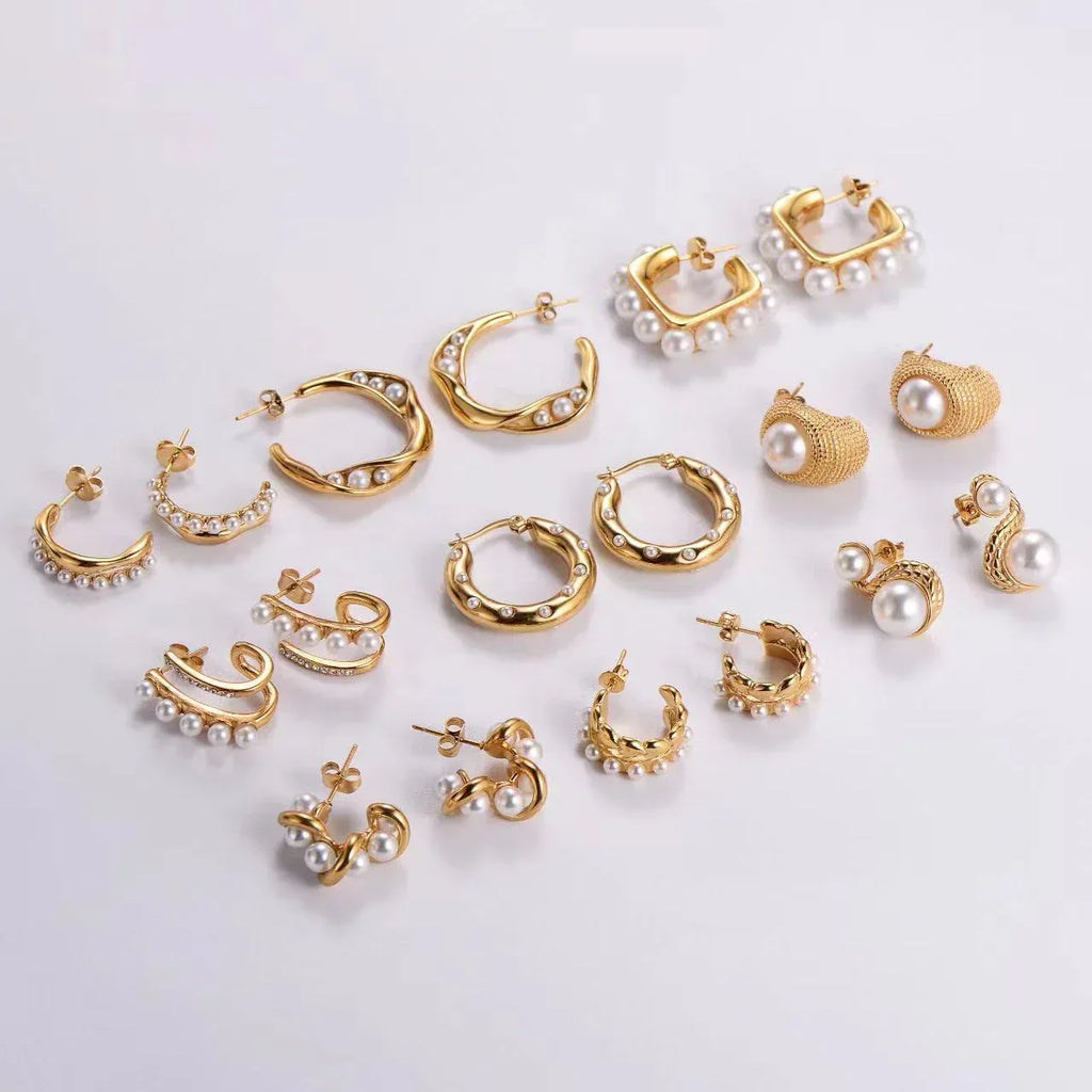 Water Drop Round Crescent Hollow Stainless Steel Earrings - Viexta