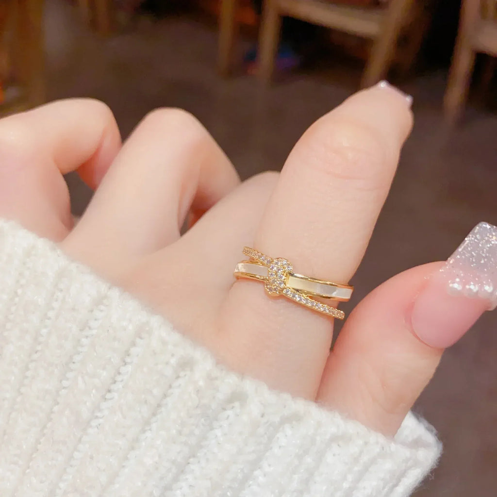 Double Layer Shell Wave Open Ring - Viexta