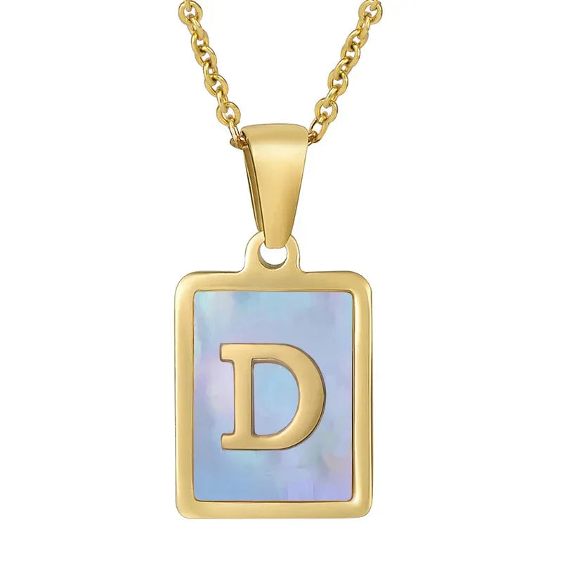 Titanium Steel 26 English Letter Blue Shell Necklace - Viexta