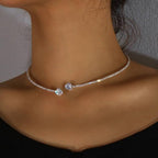Rhinestone Heart Collar Choker Necklace - Viexta