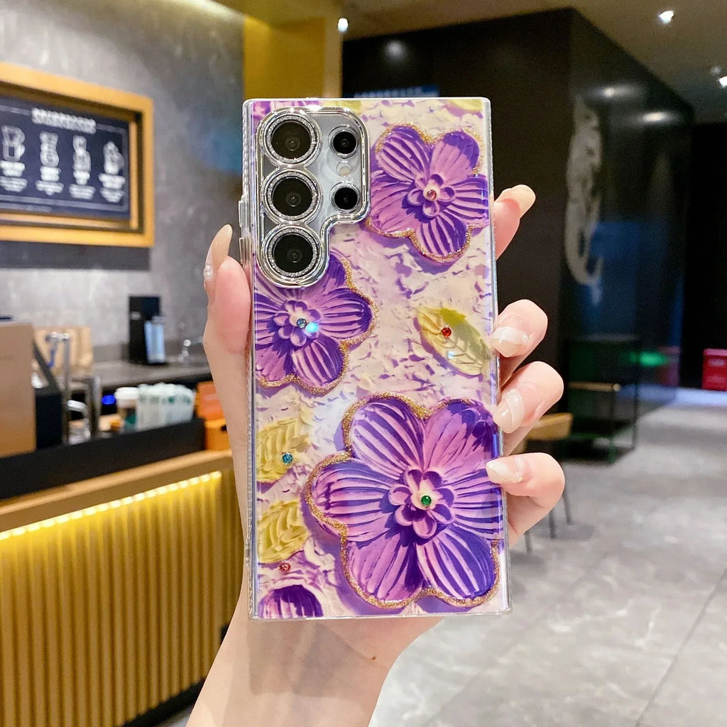 Luxury Rhinestone Oil Painting Flower Samsung Phone Case - Viexta