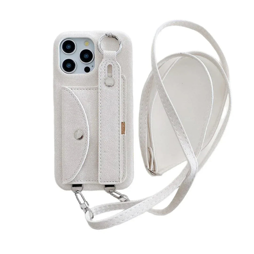 Leather Denim Pattern Wrist Strap iPhone Case - Viexta