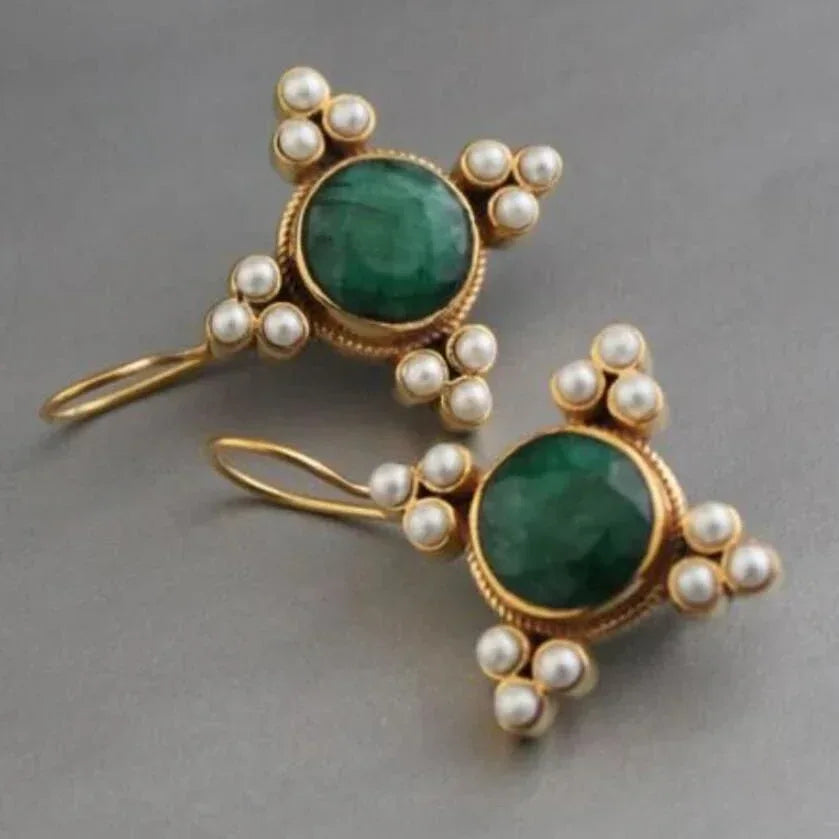 womens-vintage-inlaid-stone-flower-earrings - Viexta