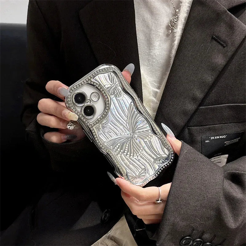 Epoxy Laser Butterfly Diamond Edge iPhone Case - Viexta