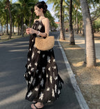 Real Shot Black Sleeveless Halter Sling Dress