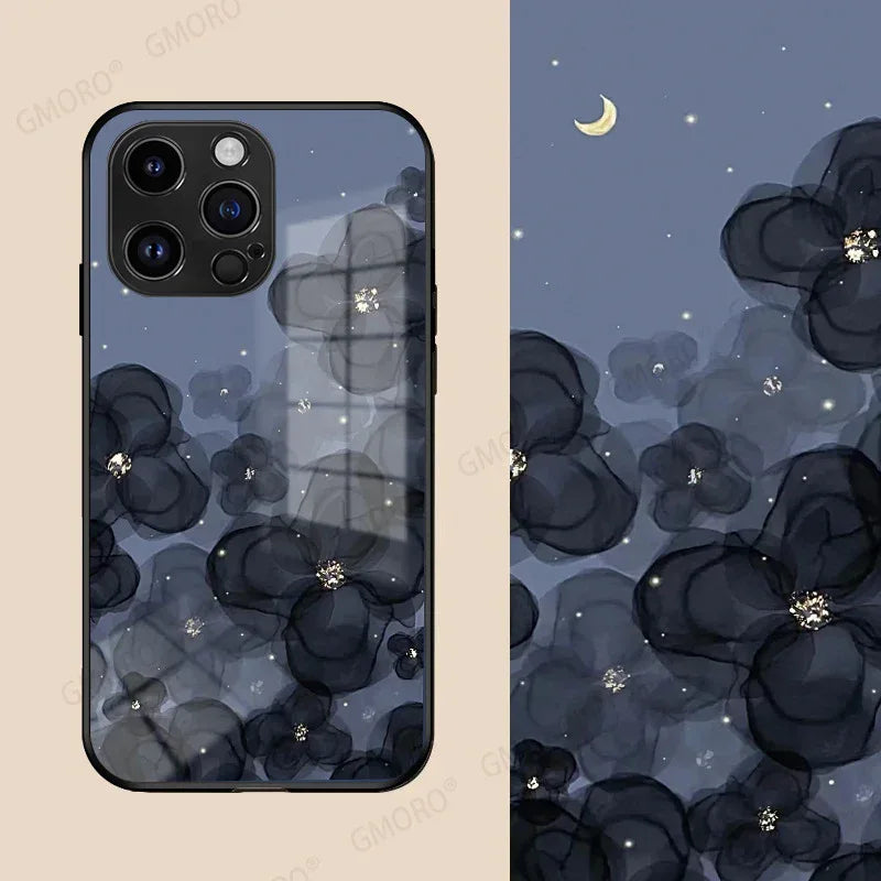 Black Flower Glass IPhone Case - Viexta