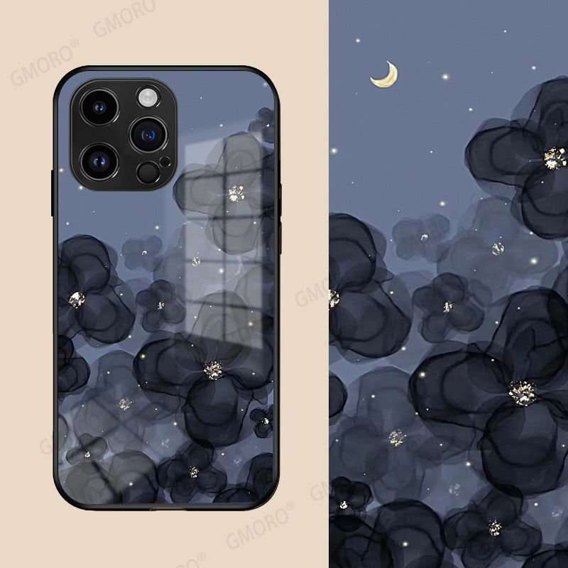 Black Flower Glass IPhone Case