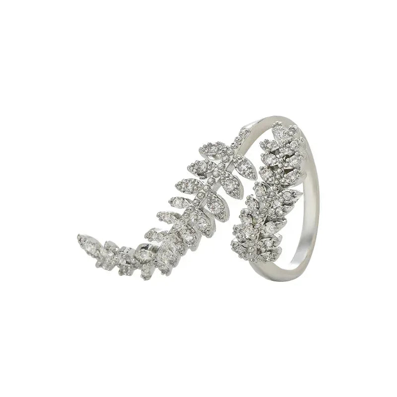 Micro-inlaid Shiny Leaves Open Ring - Viexta