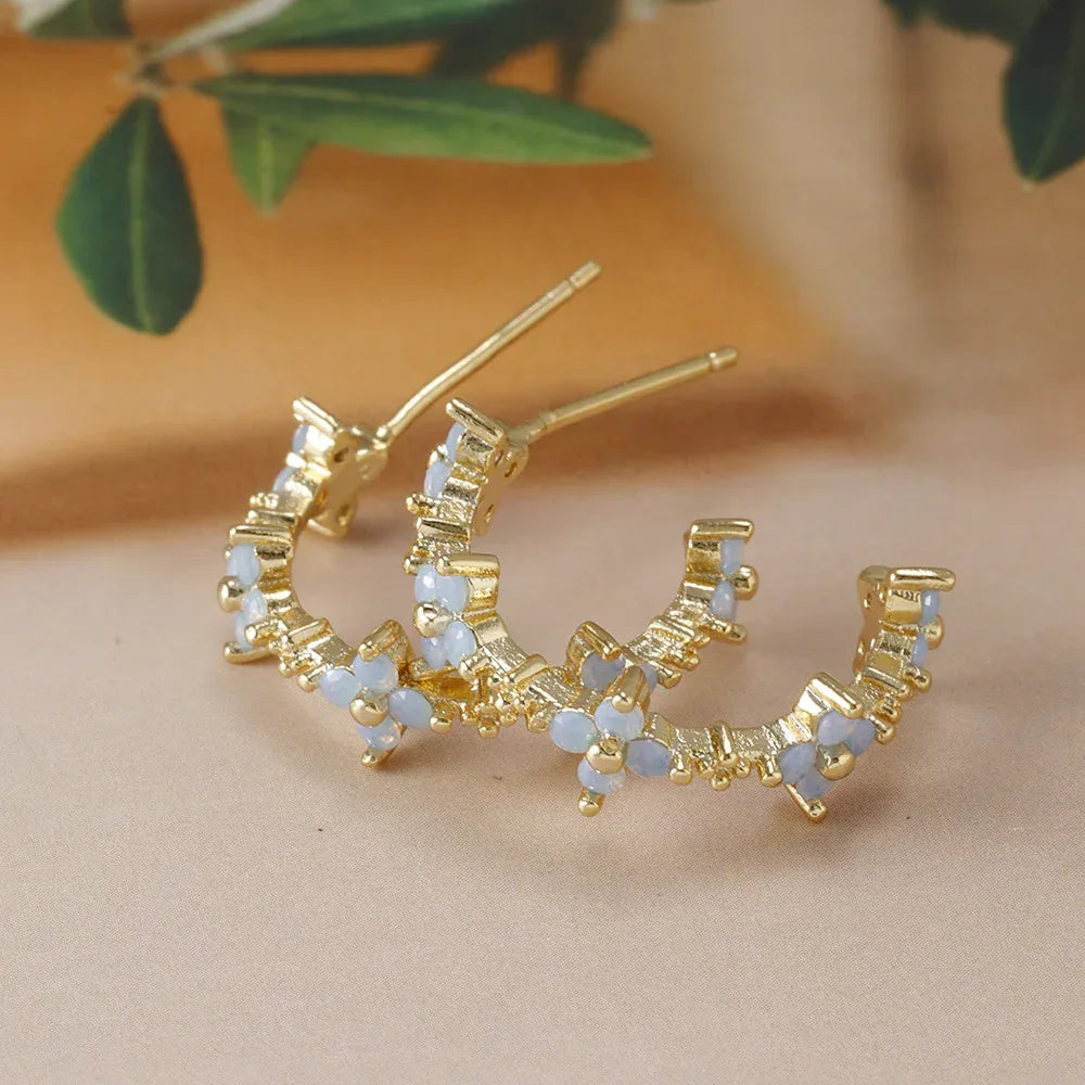 Blue Flower Zirconium Ear Studs - Viexta