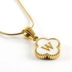 Stainless Steel Clover Shell Letter Pendant with Chain - Viexta