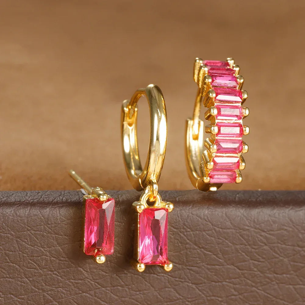 3 piece set Rectangular Zircon Earrings - Viexta