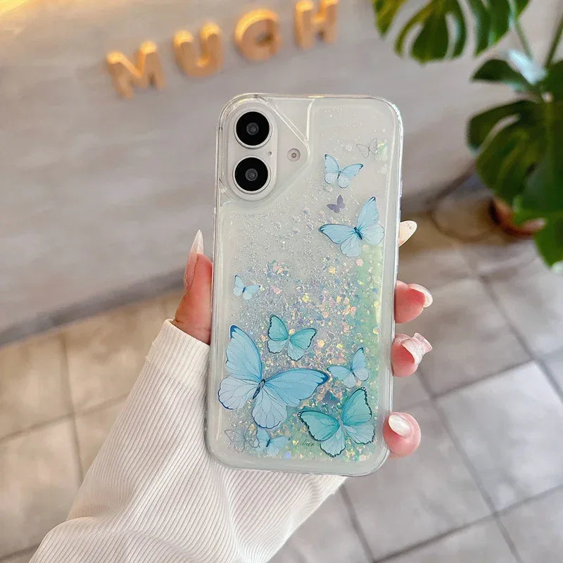 luminous-butterfly-glitter-liquid-iphone-protective-case - Viexta
