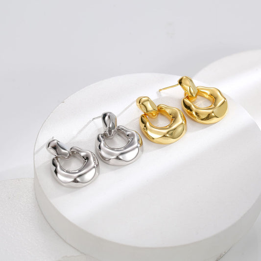 18K Retro Irregular Three-dimensional Geometric Stud Earrings