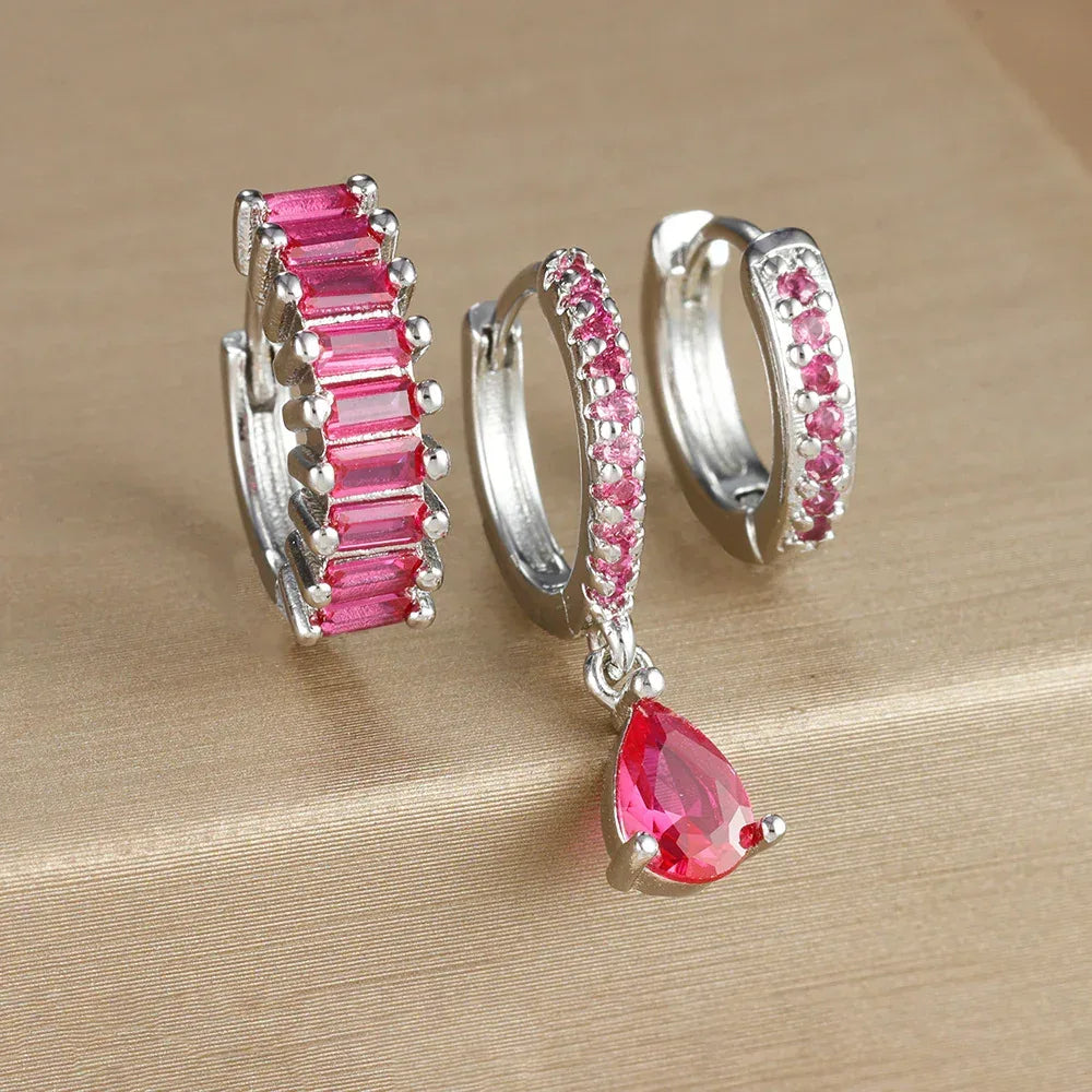 3piece Water Drop Diamond Gold Plated Earrings with Helix - Viexta
