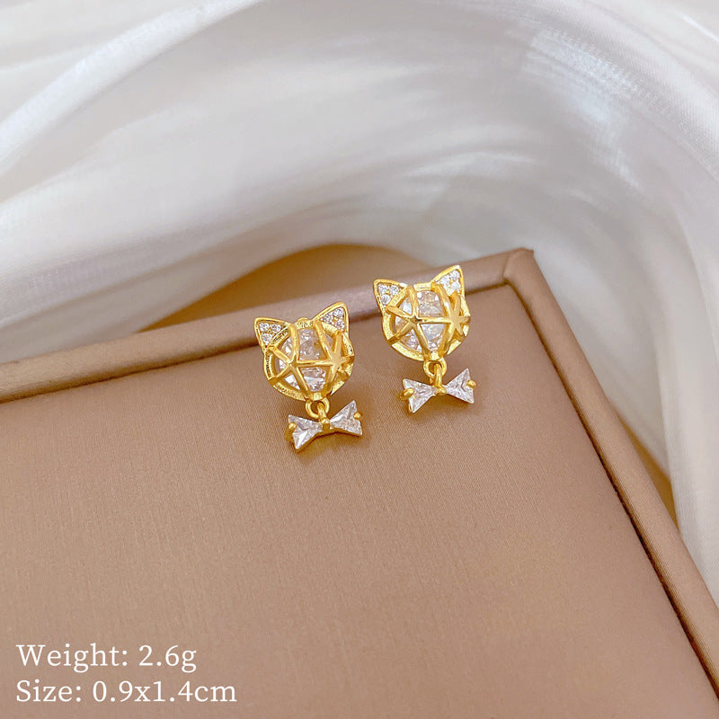 Full Diamond Bow Cat Earrings