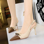 Shallow Color-blocking Pointed Toe Heels